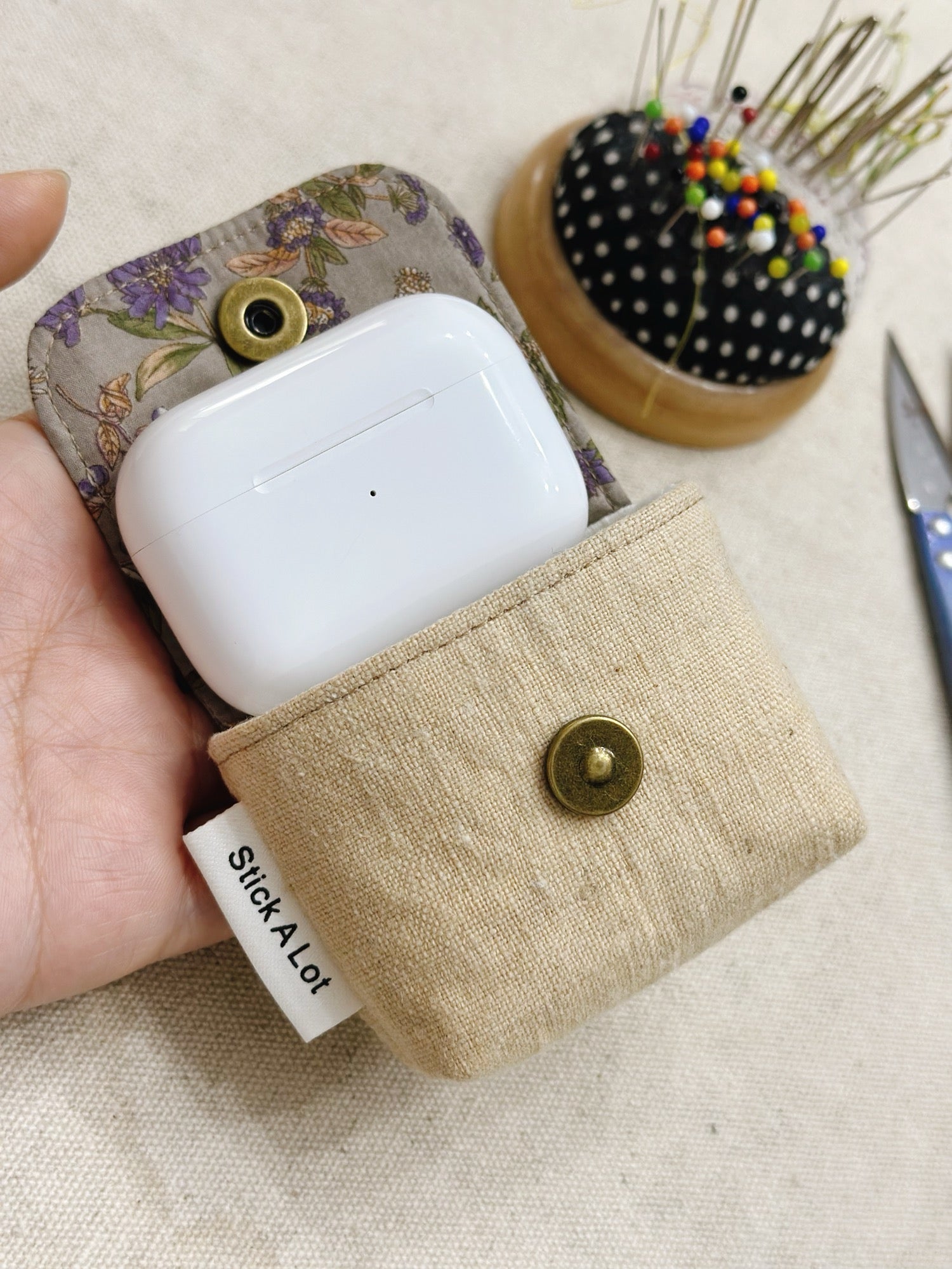 Botanical Handmade AirPods Pouch – Japanese Fabric